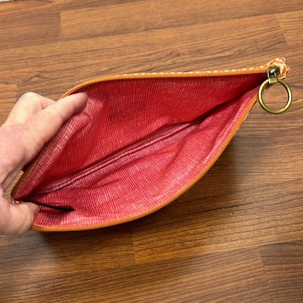 Fossil Makeup Bag Coated Canvas Orange & Cream Print